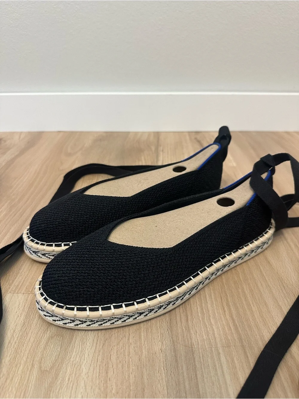 Rothy’s Boardwalk Black Ankle-Tie Espadrille Flats - Women size 9.5